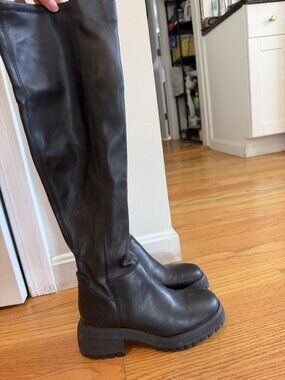 Franco Sarto Tall Black Lug Sole Boots Knee High